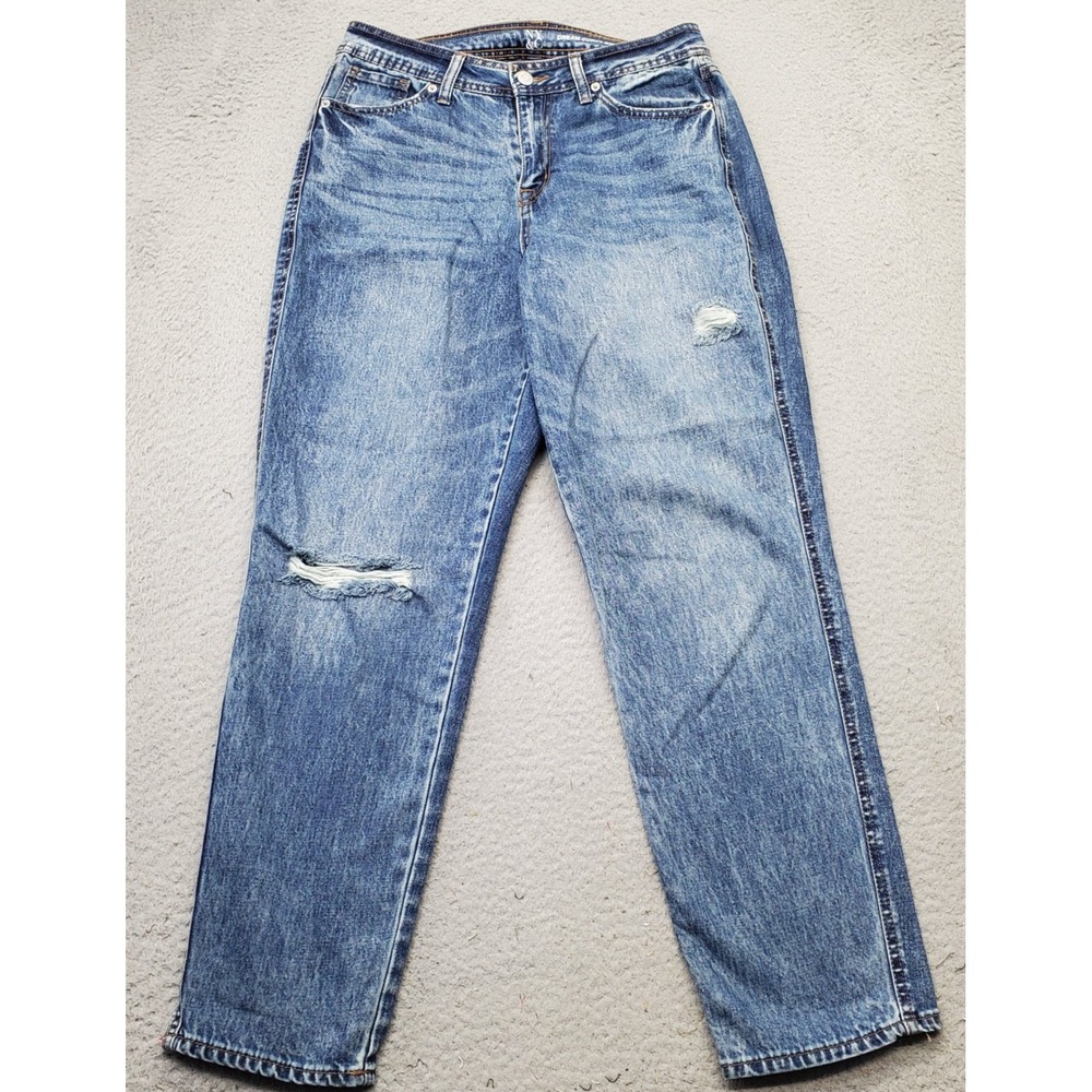 New York & Company Dream Curvy Boyfriend Jeans Womens 8 Blue Denim‎ Distressed